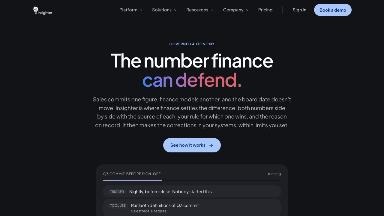 Insighter website: the number finance can defend